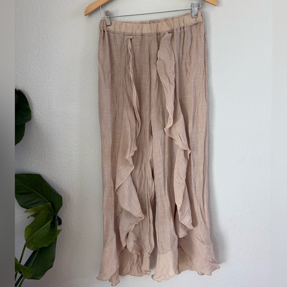 Women's Ruffle Pants in Tan